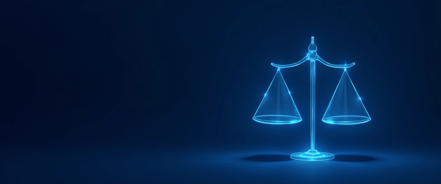 balanza luminosa sobre fondo azul